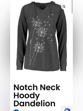 Maruska Notch Neck Long-Sleeve Hoodie Top Charcoal White Dandelions small NWOT